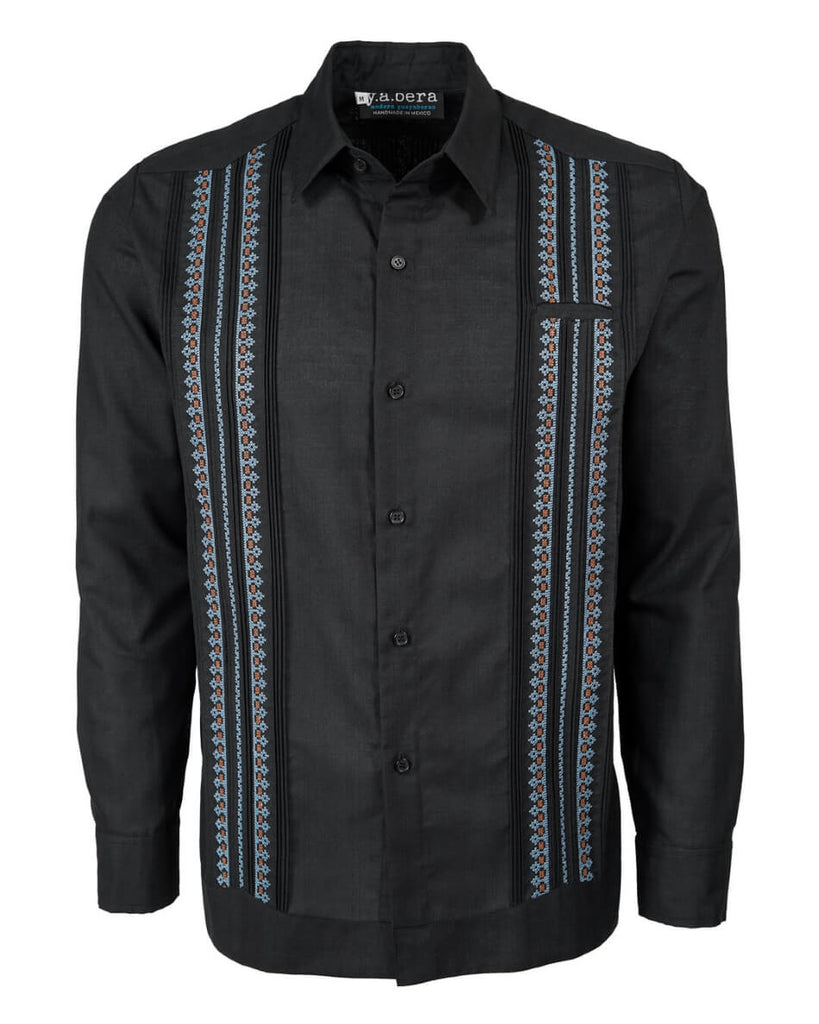Yucateco Ancient Pixel Black Guayabera