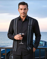 Yucateco Ancient Pixel Black Guayabera