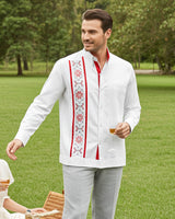 Yucateco Blanco y Rojo Guayabera