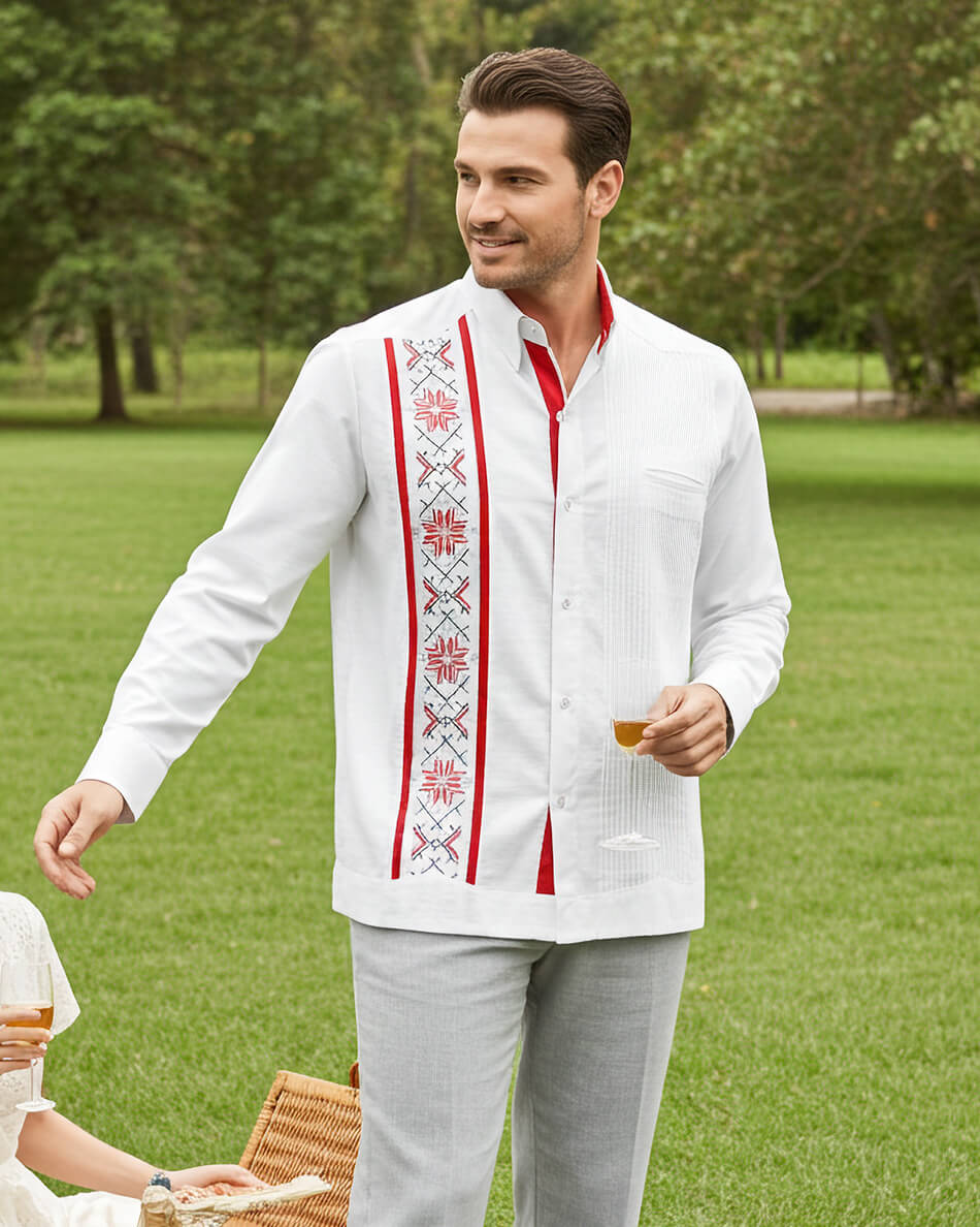 Yucateco Blanco y Rojo Guayabera