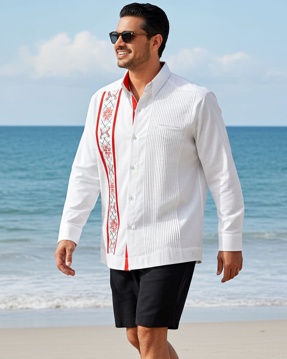 Yucateco Blanco y Rojo Guayabera