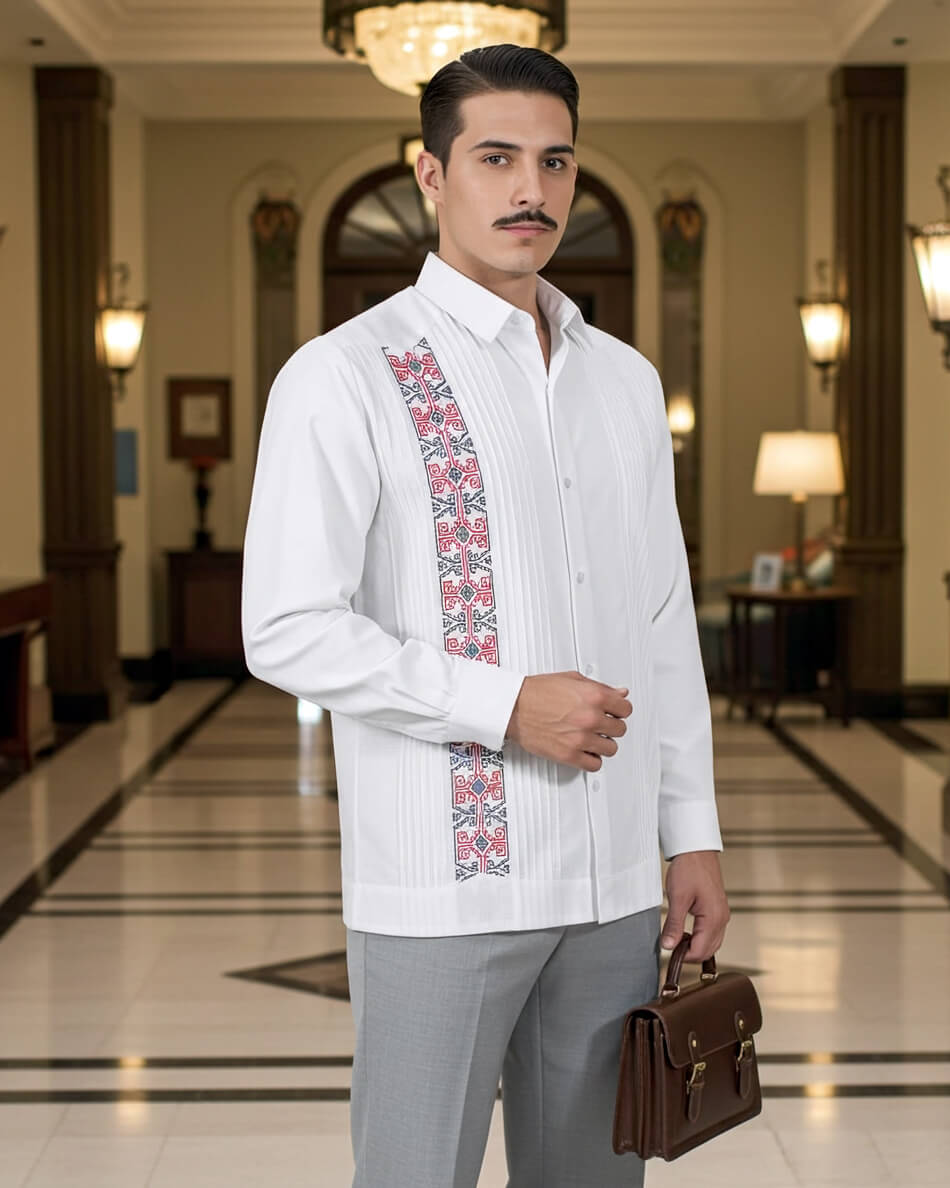 Yucateco Elegante Azteca Blanca Guayabera