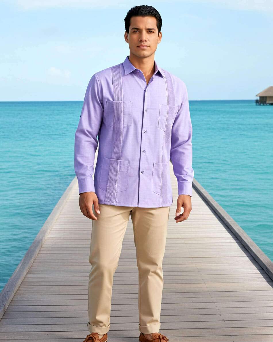 Lavender Purple Four Pocket Traditional Guayabera Default Title #MWS Options 30921019 Lavender Purple Four Pocket Traditional Guayabera Default Title #MWS Options 30921019