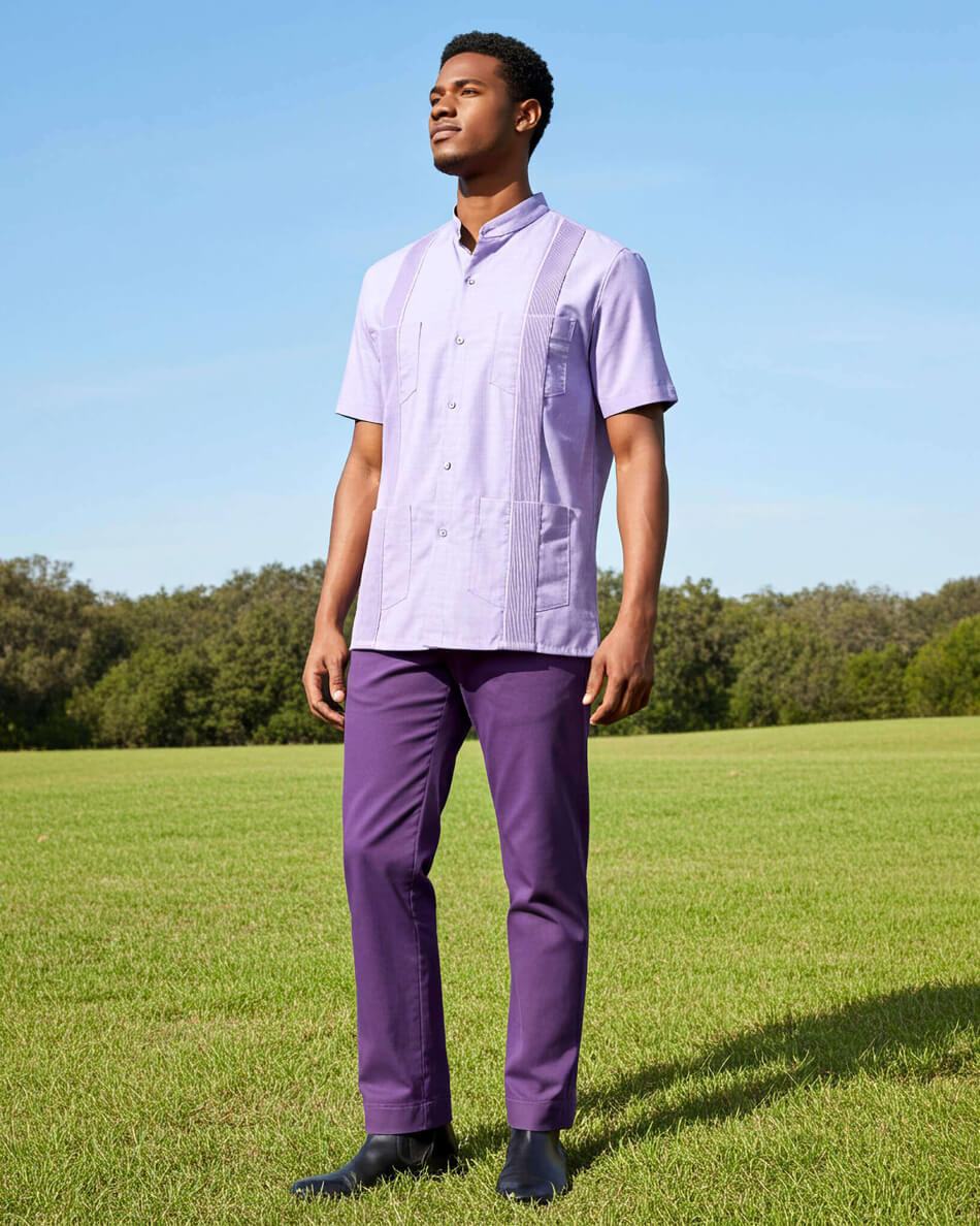 Lavender Purple Four Pocket Traditional Guayabera