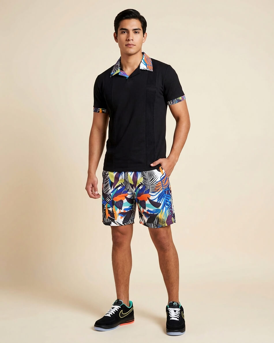Midnight Tropicale Polo Short Set