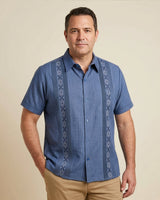 Ready to Go | Yucateco Indigo Blue Maya Guayabera - Y.A.Bera Clothing  - Modern Guayabera Shirts for Men - Handmade in Yucatan
