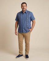 Ready to Go | Yucateco Indigo Blue Maya Guayabera - Y.A.Bera Clothing  - Modern Guayabera Shirts for Men - Handmade in Yucatan