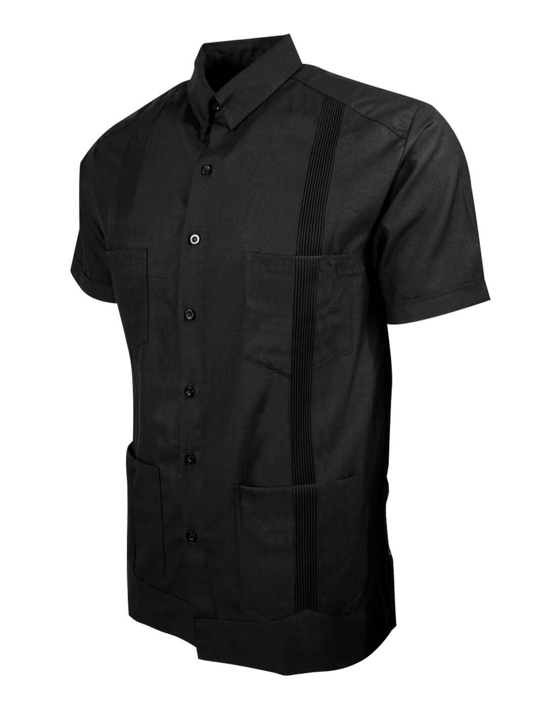 Black Lux Four Pocket Traditional Guayabera