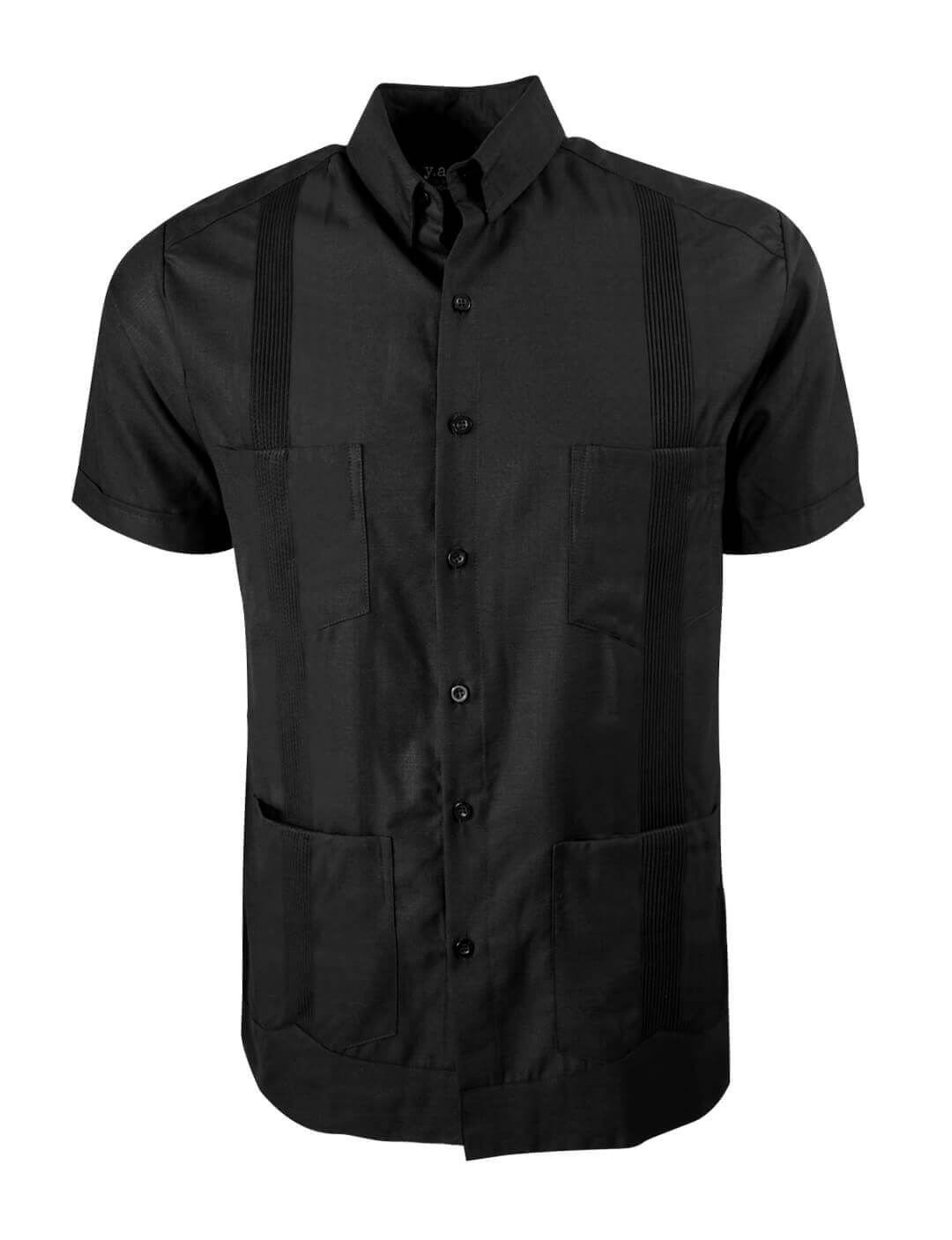 Black Lux Four Pocket Traditional Guayabera