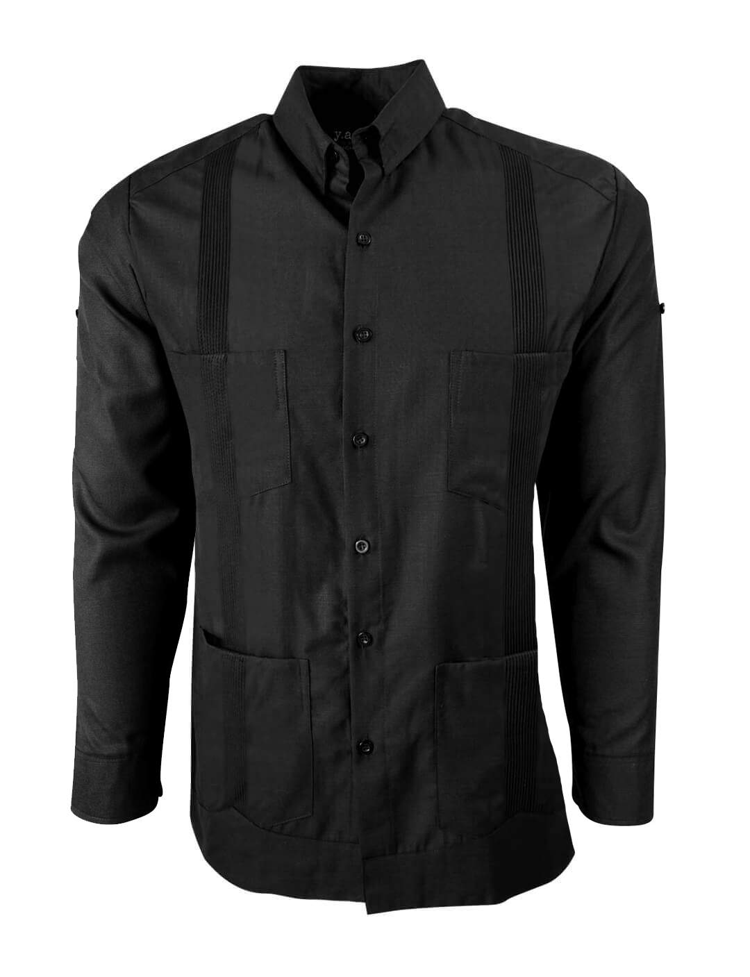 Black Lux Four Pocket Traditional Guayabera