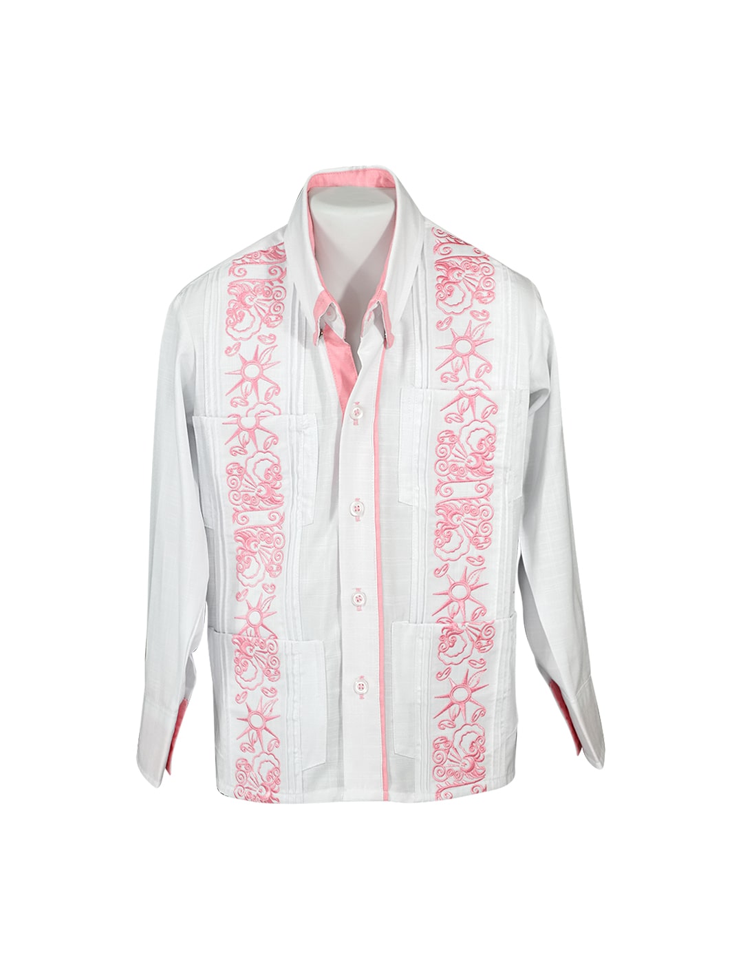 Kids White with Pink Stars & Pink Accents Guayabera
