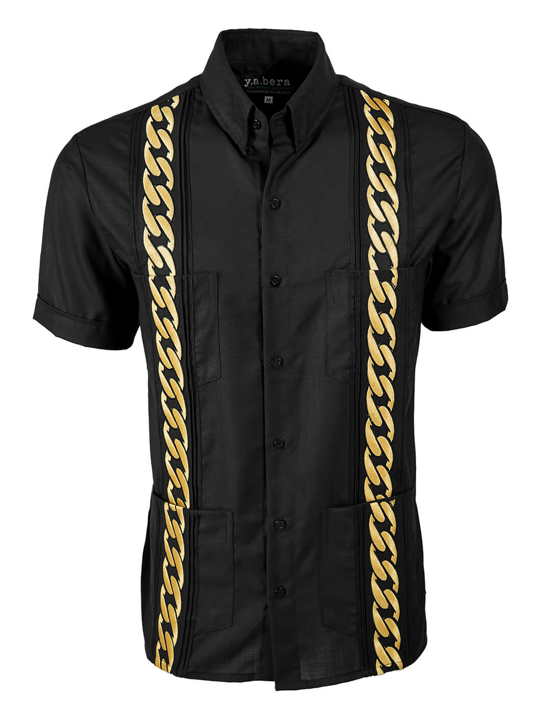 Black Lux with Gold Cuban Links Guayabera