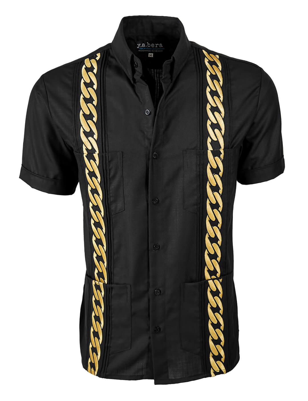 Black Lux with Gold Cuban Links Guayabera
