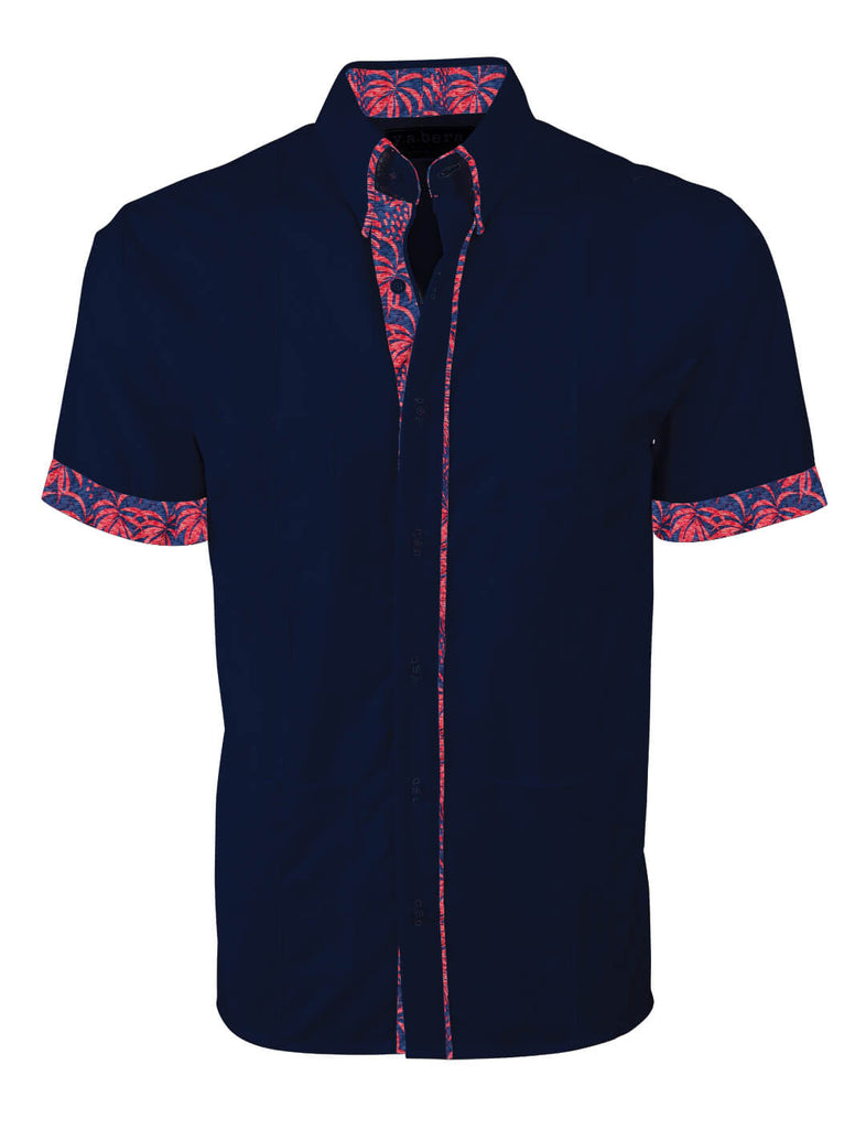 Navy Blue under Guava Four Pocket Guayabera