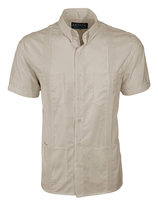 Beige Lux Four Pocket Traditional Guayabera