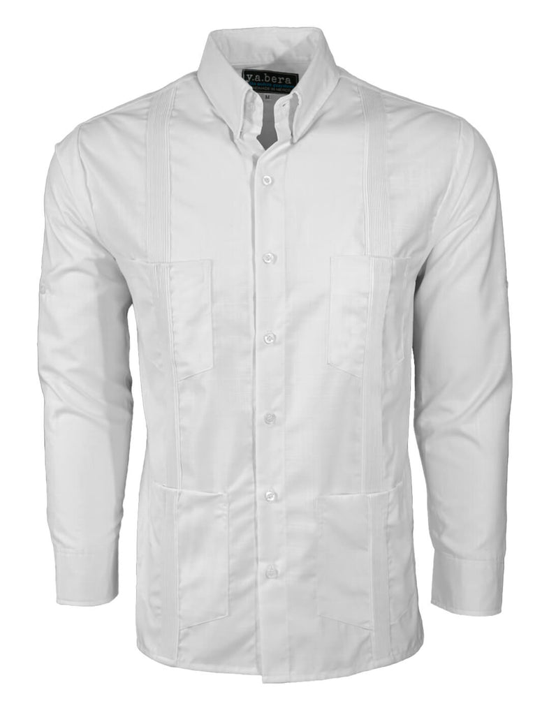 White Lux Four Pocket Traditional Long Sleeve Guayabera