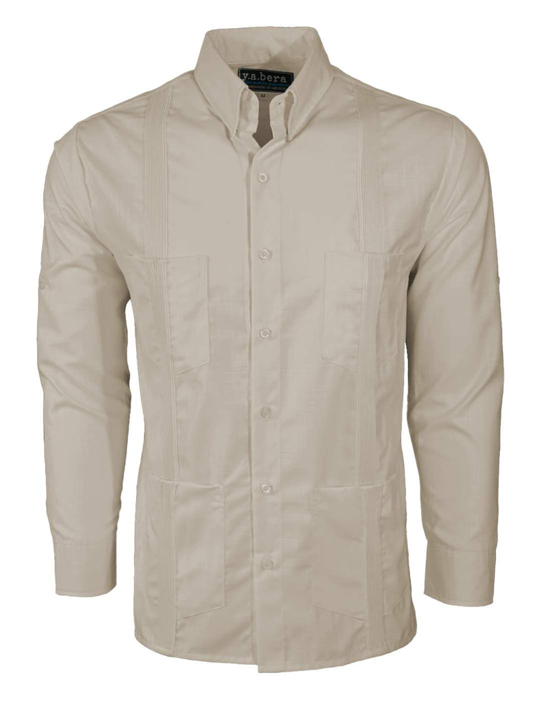 Beige Lux Four Pocket Traditional Guayabera