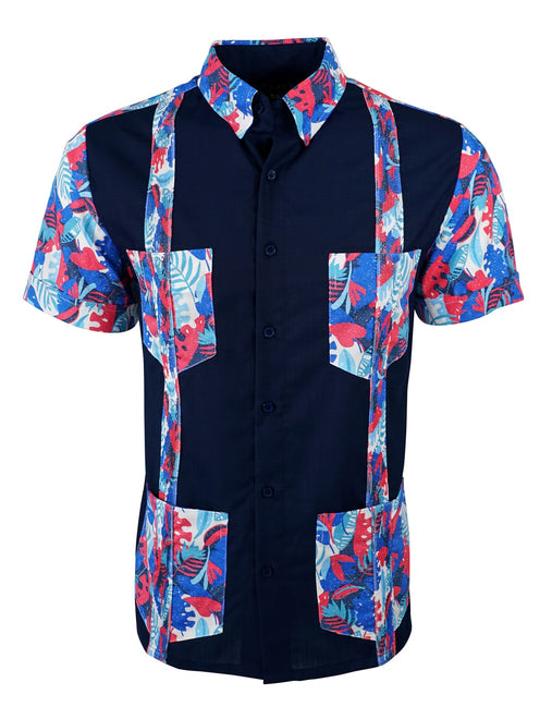 Navy Blue Tropical Oasis Guayabera