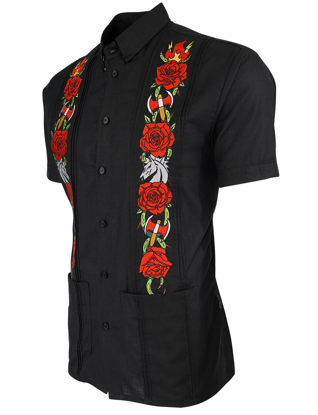 Black Storms of Fire & Lightning - Shirt Black ✓ Collared ✓ Linen ✓ Pockets ✓ Short Sleeve Fast shipping Worldwide Shipping
