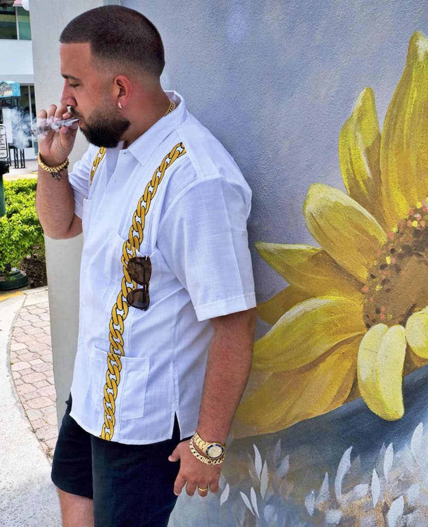 Lux Blanco with Gold Cuban Links Guayabera - Y.A.Bera Clothing