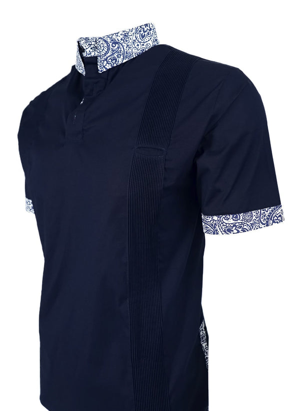 Navy Paisley GuaYabera Polo - White Label Collection - Shirt Collared ✓ Cotton ✓ Navy Blue ✓ Pockets ✓ Polo Fast shipping Worldwide Shipping