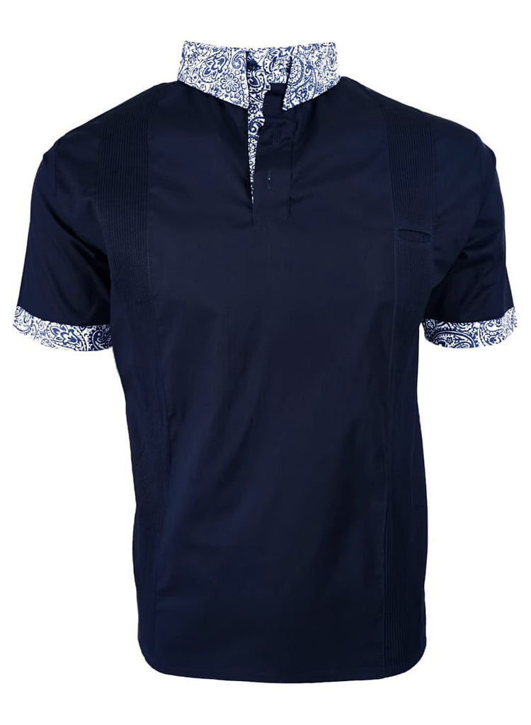 Navy Paisley GuaYabera Polo - White Label Collection - Shirt Collared ✓ Cotton ✓ Navy Blue ✓ Pockets ✓ Polo Fast shipping Worldwide Shipping