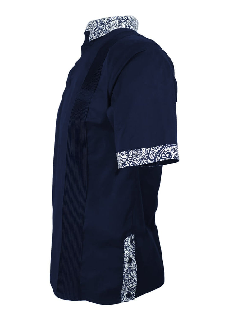 Navy Paisley GuaYabera Polo - White Label Collection - Shirt Collared ✓ Cotton ✓ Navy Blue ✓ Pockets ✓ Polo Fast shipping Worldwide Shipping