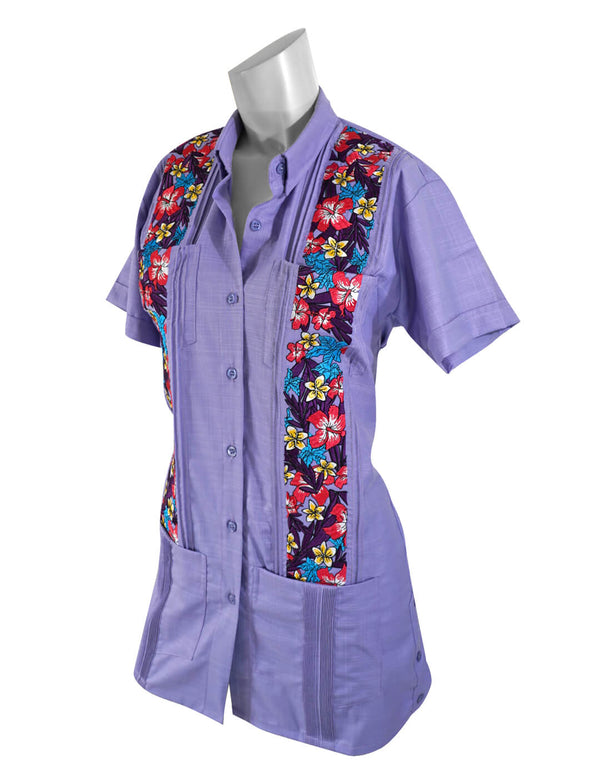 Señorita Lavender Blooms for Royalty Guayabera Dress - Dress Collared ✓ Dress ✓ Lavender ✓ Pockets ✓ Short Sleeve Fast shipping Worldwide 
