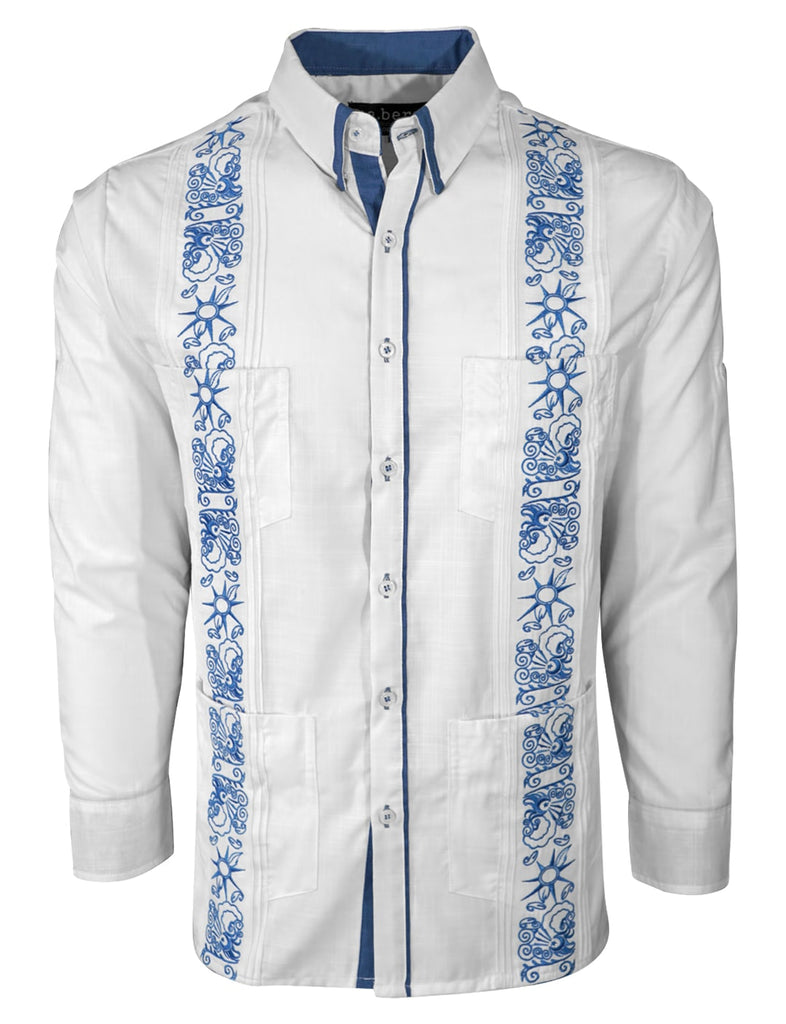White with Plum Stars & Plum Accents Guayabera - Black Label V2 - Shirt 3XL ✓ 3XLT ✓ 4XLT ✓ Black Label ✓ Collared Fast shipping Worldwide 